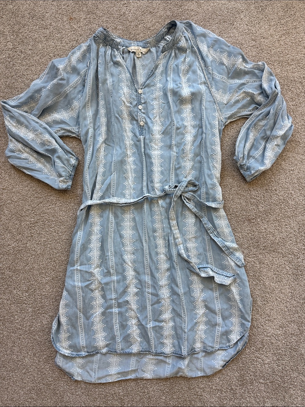 Pioneer Woman Light Blue Embroidered Dress with Waist Tie Women’s Size XL